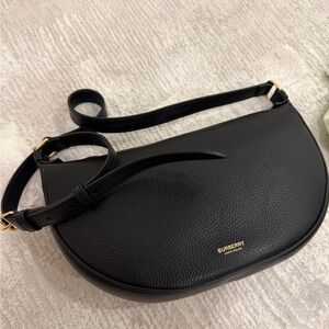 Burberry Black Leather Shoulder Bag with Gold Accents